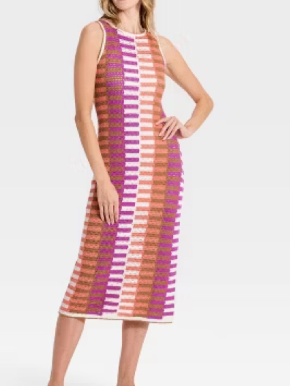 Sleeveless Crochet Maxi Dress in Pink, Peach, White and Brown - Picture 9 of 11